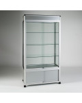 UB15 - 3/4 Display Tower Showcase with Header Panel and Storage